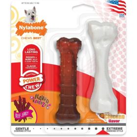 Nylabone Power Chew Durable Dog Chew Toys Twin Pack Chicken and Jerky Flavor
