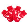 4-Pack Festive Red Elk Knitted Dog Socks - Cute Cartoon Pet