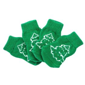 Festive Green Christmas Tree Knitted Dog Socks - Set of 4