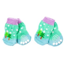 4-Piece Knitted Christmas Dog Socks - Green & Blue Cartoon
