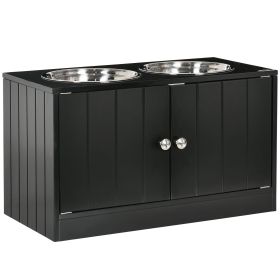 Large Black Raised Dog Feeding Station with Storage