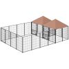 Large Outdoor Dog Kennel with 2 Rooms & Adjustable Bowls
