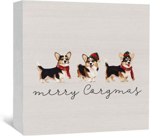 Merry Corgmas Wooden Box Sign with Corgi Design - 5x5 Inch