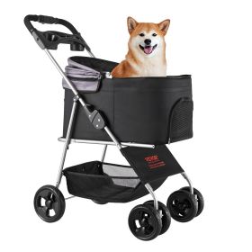 35 lb Foldable 4-Wheel Dog Stroller with Detachable Carrier