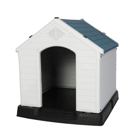 Dog House Outdoor Plastic Weatherproof Kennel House with Elevated Floor, 35.5" L x 37.5" W x 39"H