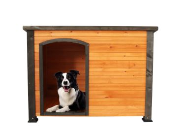 Dog House Outdoor & Indoor Heated Wooden Dog Kennel for Winter with Raised Feet Weatherproof for Large Dogs(Gold red and black)
