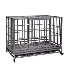 Heavy-Duty Metal Dog Kennel, Pet Cage Crate with Openable Flat top and Front Door, 4 Wheels