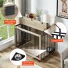 Furniture Style Dog Crate Side Table With Rotatable Feeding Bowl, Wheels, Three Doors, Flip-Up Top Opening. Indoor, Grey, 43.7"W x 30"D x 33.7"H
