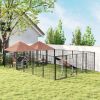 Large Outdoor Dog Kennel with 2 Rooms & Adjustable Bowls