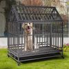 Heavy Duty Metal Dog Kennel Cage Crate with 4 Universal Wheels, Openable Pointed Top and Front Door, Black