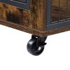 Furniture Style Dog Crate Side Table on Wheels with Double Doors and Lift Top. Rustic Brown, 43.7'' W x 30'' D x 31.1'' H.