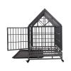 Heavy-Duty Metal Dog Kennel, Pet Cage Crate with Openable Pointed Top and Front Door, 4 Wheels