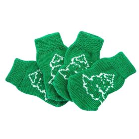 Green Christmas Tree Knitted Dog Socks - Set of 4