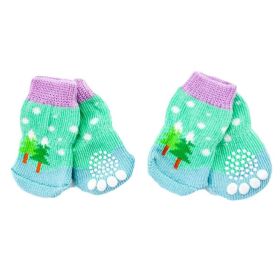 Knitted Christmas Dog Socks 4-Piece Set - Green & Blue