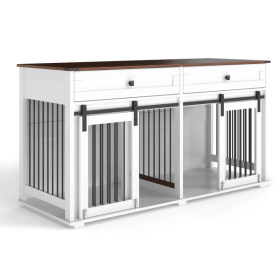 63 Inch Wooden Double Dog Crate Furniture with 2 Drawers