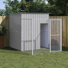 Light Gray Steel Dog House & Run 65 x 99 Inch