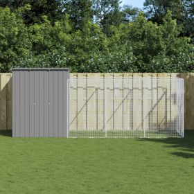 Light Gray Steel Dog House & Run 65 x 179 Inch