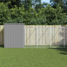 Light Gray Steel Dog House & Run 84 x 341 Inch