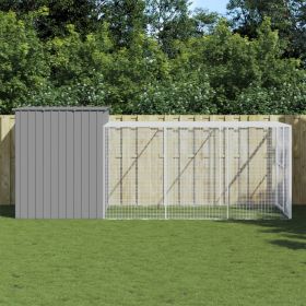 Light Gray Steel Dog House & Run 84 x 180 Inch