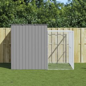 Light Gray Steel Dog House & Run All-Weather Kennel