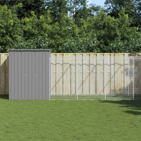 Light Gray Steel Dog House & Run 65 x 340 Inch