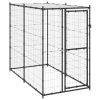 Black & Silver Steel Dog Kennel with PE Roof Canopy