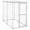 Silver Steel Dog Kennel with Locking Doors & PE Roof