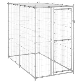 Silver Steel Dog Kennel with Locking Doors & PE Roof