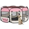 Foldable Fabric Dog Playpen 49 Inch - Pink & Cream
