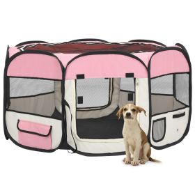 Foldable Fabric Dog Playpen 49 Inch - Pink & Cream
