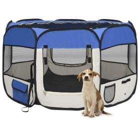 Foldable Fabric Dog Playpen 43 Inch - Blue & Cream