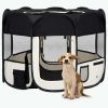 Foldable Fabric Dog Playpen 35 Inch - Black & Cream