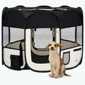Foldable Fabric Dog Playpen 35 Inch - Black & Cream