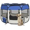 Foldable Fabric Dog Playpen 35 Inch - Blue & Cream