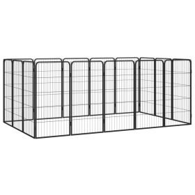 16-Panel Black Steel Dog Playpen - 19.7 x 39.4 Panels