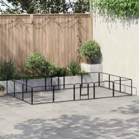 Black Powder-Coated Steel Dog Playpen with 2 Doors