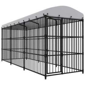 Steel Dog Kennel with Waterproof Roof 177 x 59 Inch