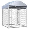 Silver Steel Dog Kennel with PE Roof 39 x 39 x 49 Inch