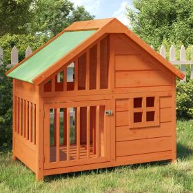 Solid Pine Dog Kennel 37.8 x 23.8 x 34 Inch, Brown