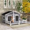 Gray & White Wooden Dog House with Porch Deck