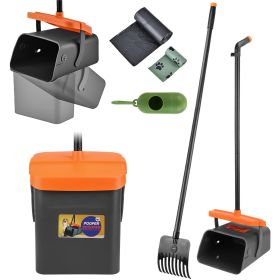 Dog Pooper Scooper Rake & Swivel Bin Kit - Long Handle