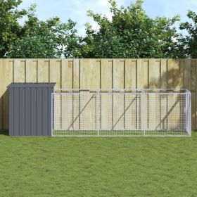 Anthracite Gray Steel Dog House with Ventilated Run