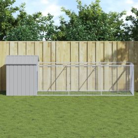 Light Gray Steel Dog House with 159 Inch Extended Run