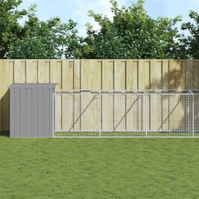 PawSafe Light Gray Steel Dog House with Sloped-Roof Run