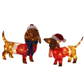 Pre-Lit LED Dachshund Christmas Yard Decorations - Set of 2