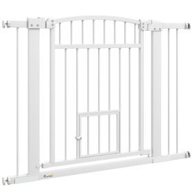 PawHut Extra Wide Walk-Through Dog Gate with Cat Door