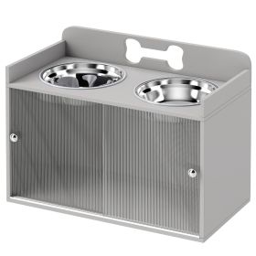 Elevated Dog Bowl Stand with Storage Cabinet, Gray