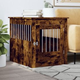 Smoked Oak Dog Crate Furniture with Lockable Door