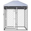 Silver Steel Dog Kennel with PE Roof 39 x 39 x 49 Inch