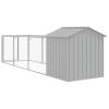 Light Gray Steel Dog House with 159 Inch Extended Run